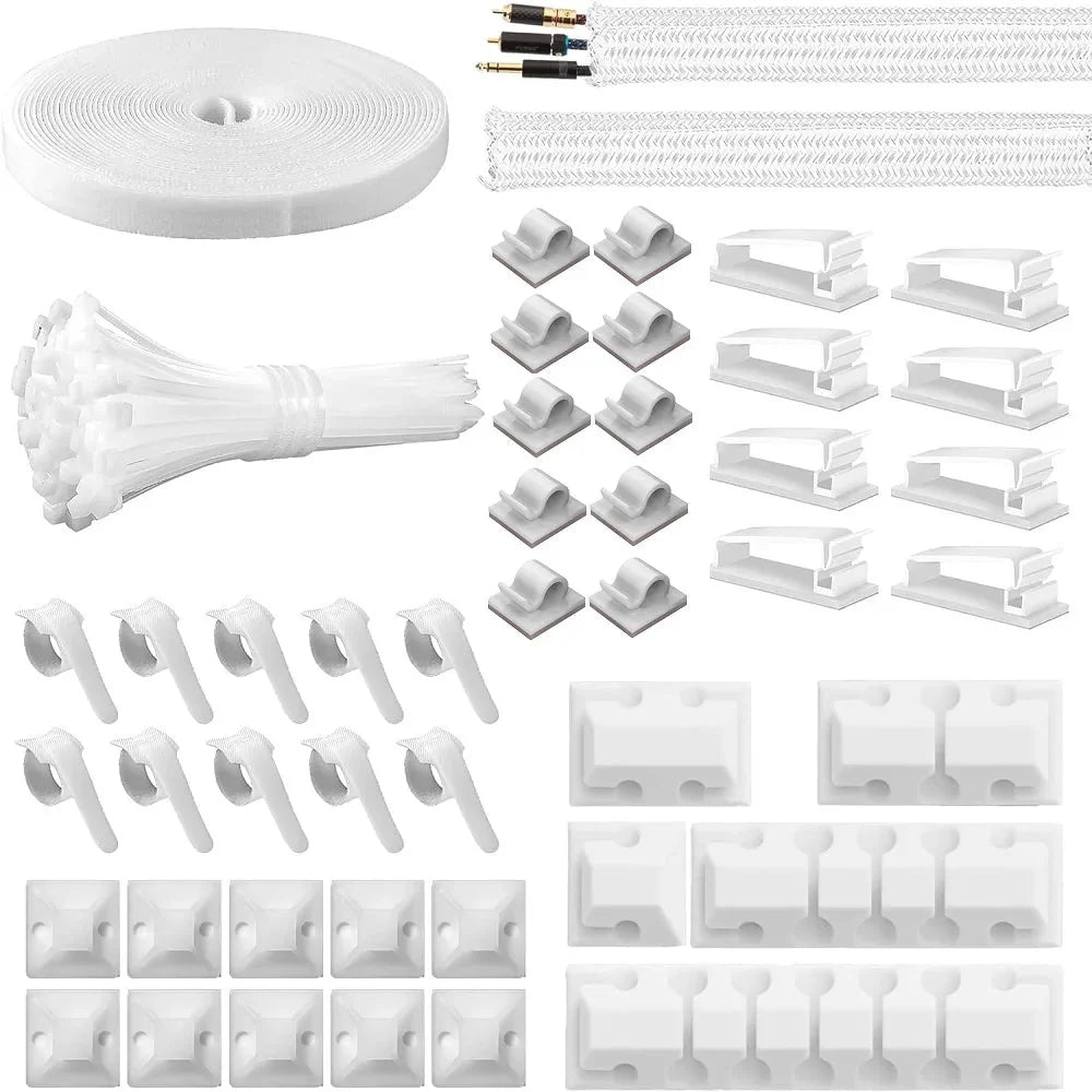 146-Piece Cable Organizer Set | Cord Management Kit with Adhesive Clips and Cable Sleeves