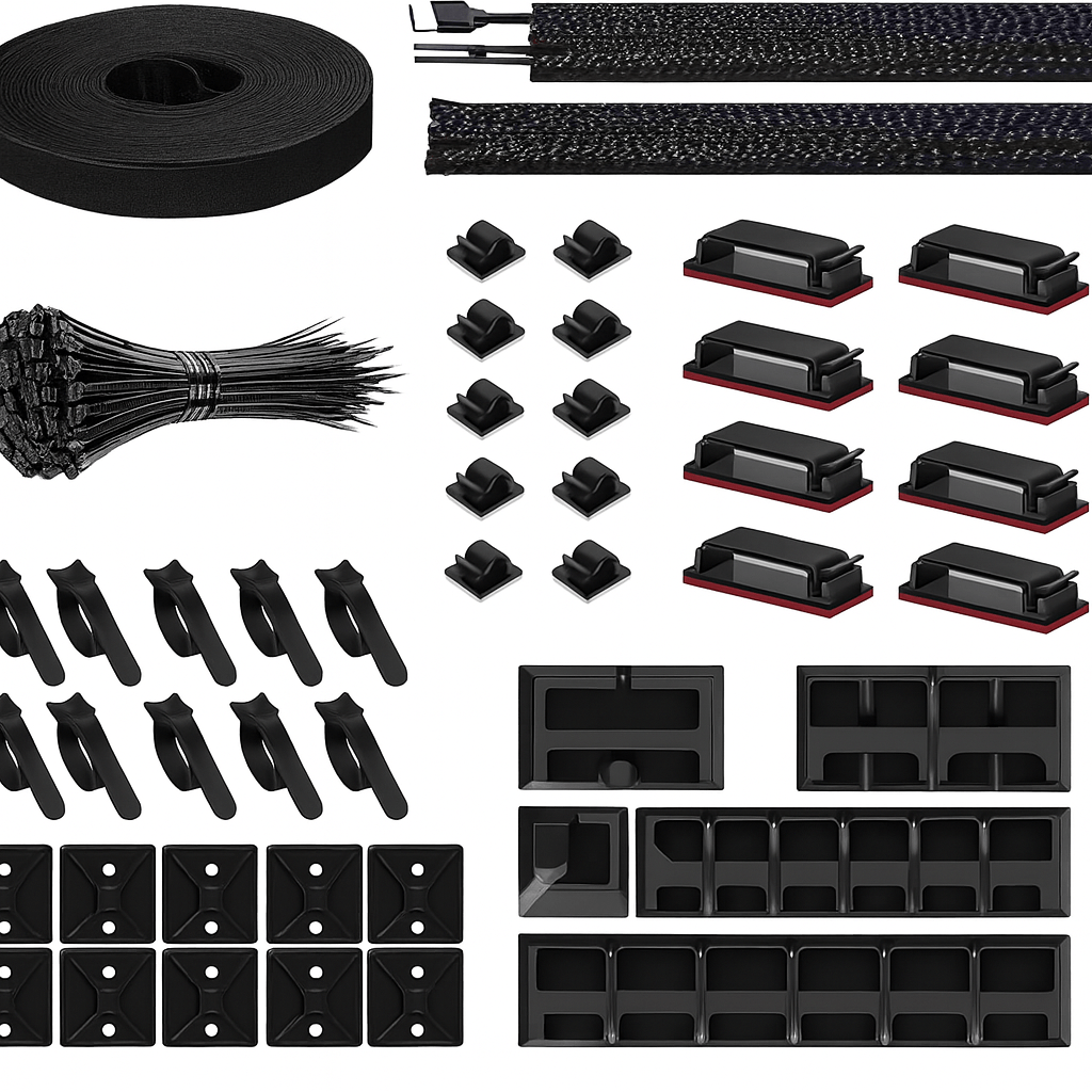 146-Piece Cable Organizer Set | Cord Management Kit with Adhesive Clips and Cable Sleeves