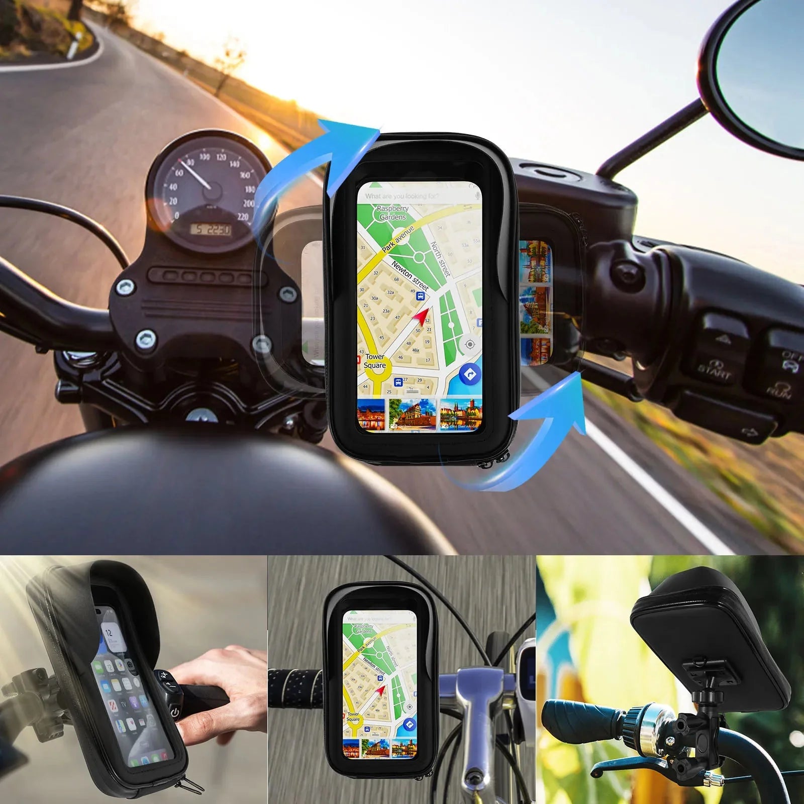 360° Rotatable Bike Phone Holder Bag | Waterproof Handlebar Mount with Touchscreen and Sunshade