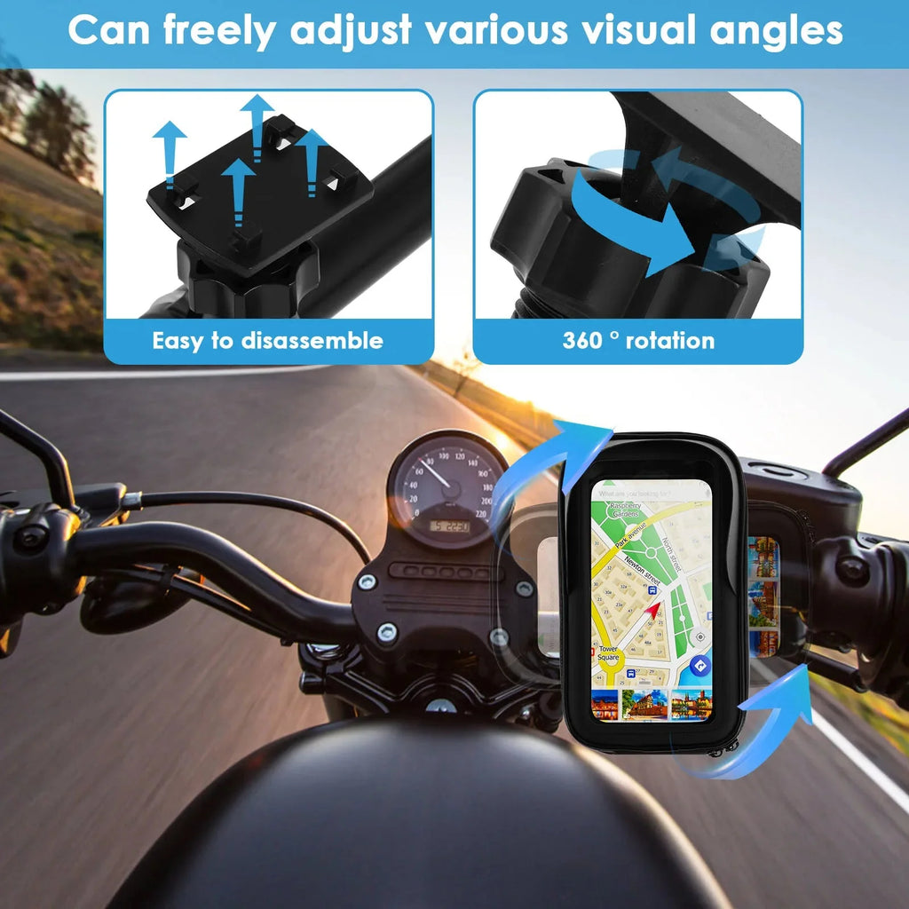 360° Rotatable Bike Phone Holder Bag | Waterproof Handlebar Mount with Touchscreen and Sunshade