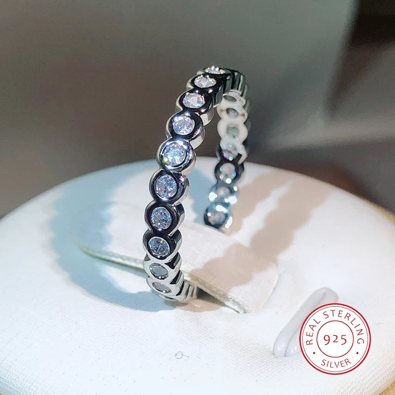 925 Sterling Silver Eternity Promise Ring | Women's Wedding Band with CZ Stones