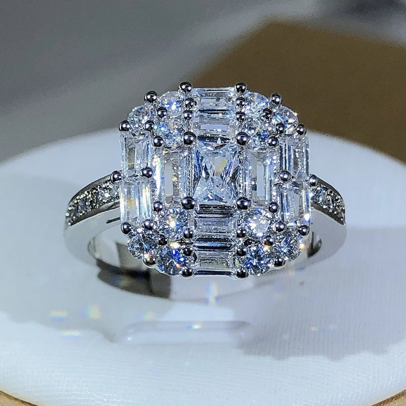 Exquisite Square Zircon Claw Setting Ring | 925 Sterling Silver Fashion Jewelry