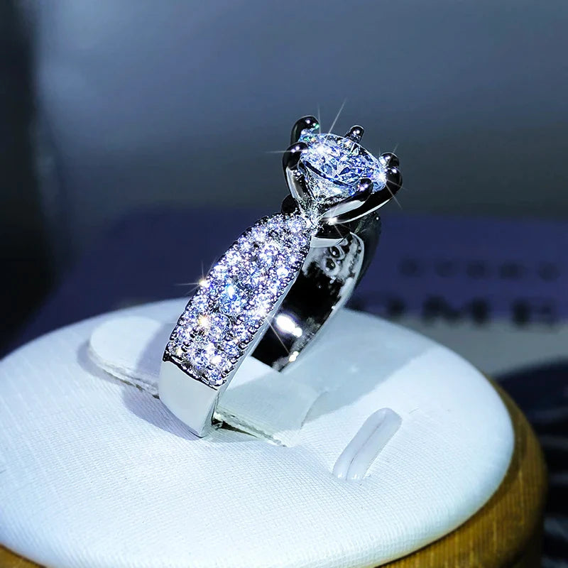 925 Sterling Silver Six-Claw Zircon Ring | Cocktail Party Jewelry for Women