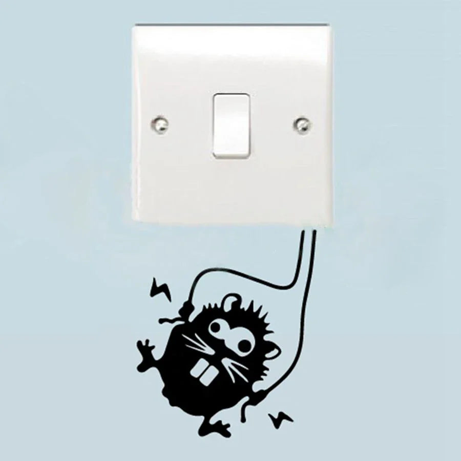 Funny Mouse Decal Sticker for Wall Switches | Warning Sign High Voltage Hamster Electrical Socket Decor