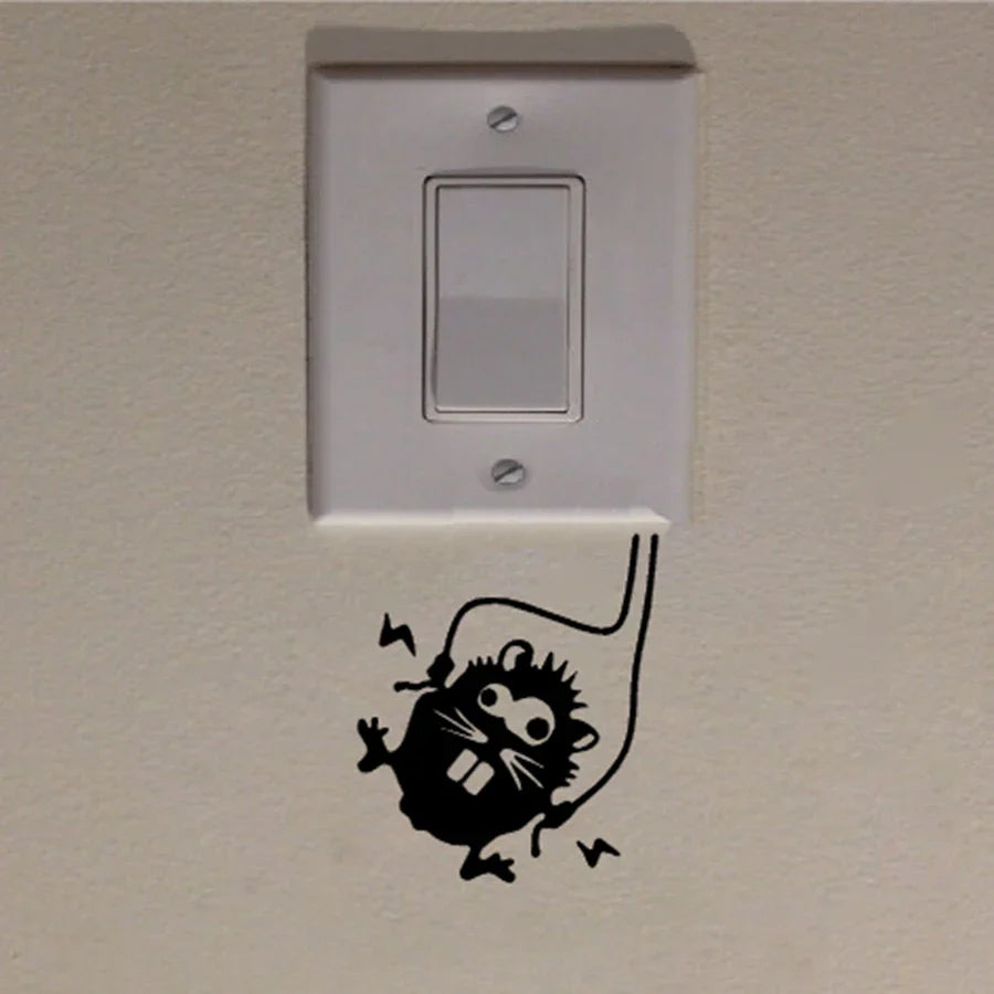 Funny Mouse Decal Sticker for Wall Switches | Warning Sign High Voltage Hamster Electrical Socket Decor