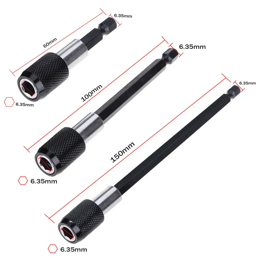 1/4 Inch Hex Shank Quick Release Screwdriver Bit Holder Extension Bar | 60mm 100mm 150mm