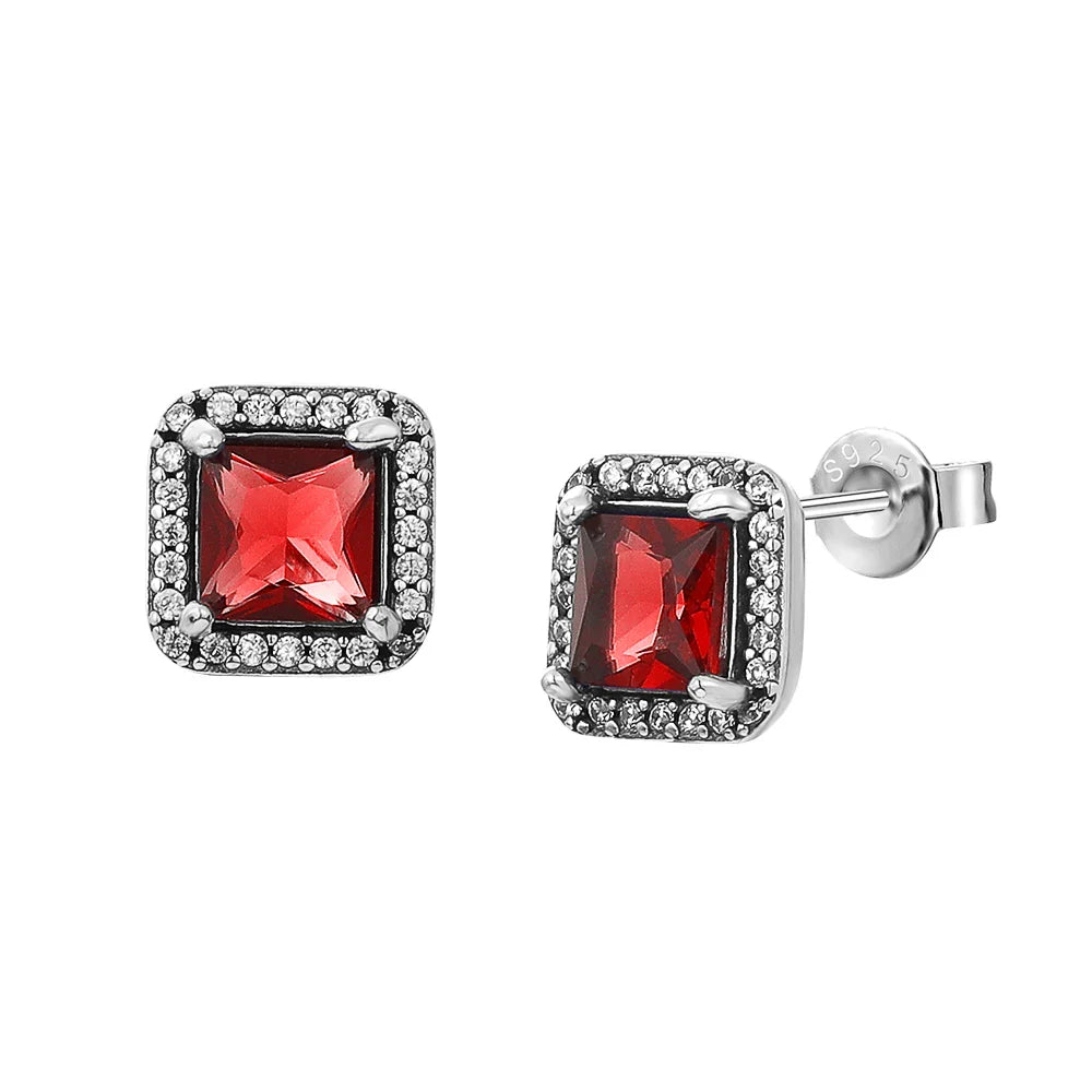925 Silver Heart Stud Earrings | Pink Red Multi-Color Crystal Jewelry
