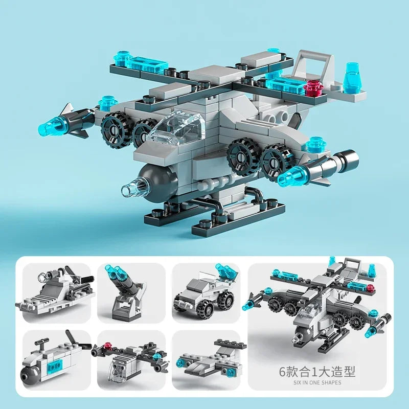 City Fire Car Building Blocks Set | 6-in-1 Police Truck, Engineering Crane, Tank & Helicopter Toys for Kids