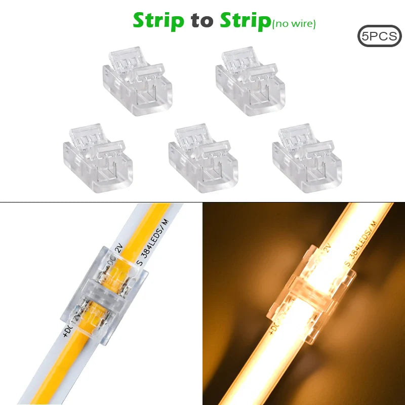 LED Strip Connectors and Fixing Clips Kit | 2-Pin COB Corner Connectors for Tape Lights