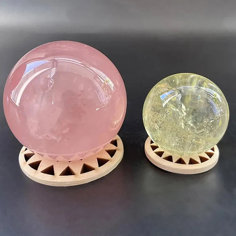 Wooden Crystal Ball Holder Stand | Hollow Sunflower Design Display