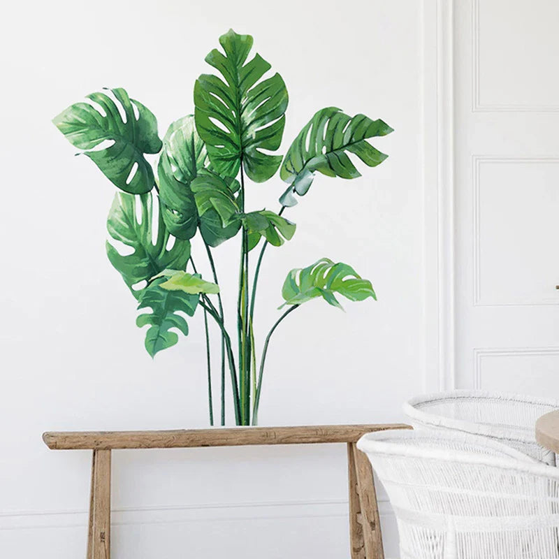 Large Tropical Green Plant Leaves Wall Stickers | Home Room Decor Palm Decal