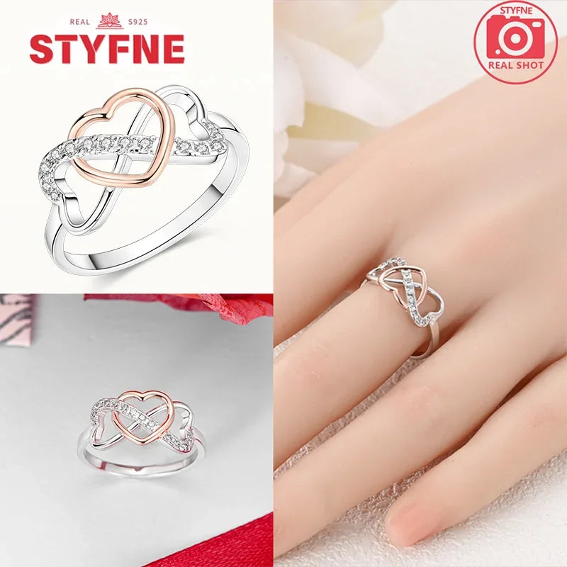 925 Sterling Silver Heart Ring | Sparkling Zircon Infinity Love Band