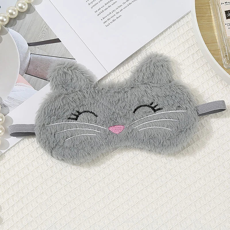 Cute Cat Plush Sleep Mask | Soft Light Blocking Eye Cover for Travel and Home