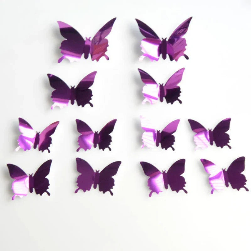 12pcs Modern 3D Mirror Acrylic Butterfly Wall Stickers | DIY Home Decoration Set