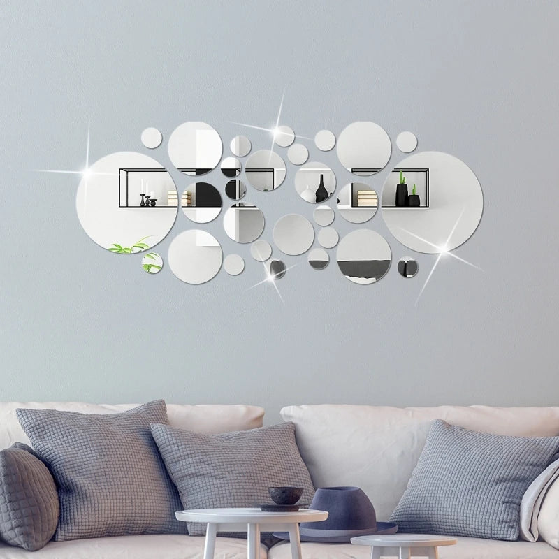 26pcs Round Acrylic Mirror Stickers | Self-Adhesive Wall Decor for Bathroom and Kitchen