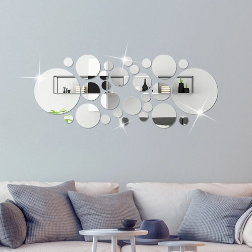 26pcs Round Acrylic Mirror Stickers | Self-Adhesive Wall Decor for Bathroom and Kitchen