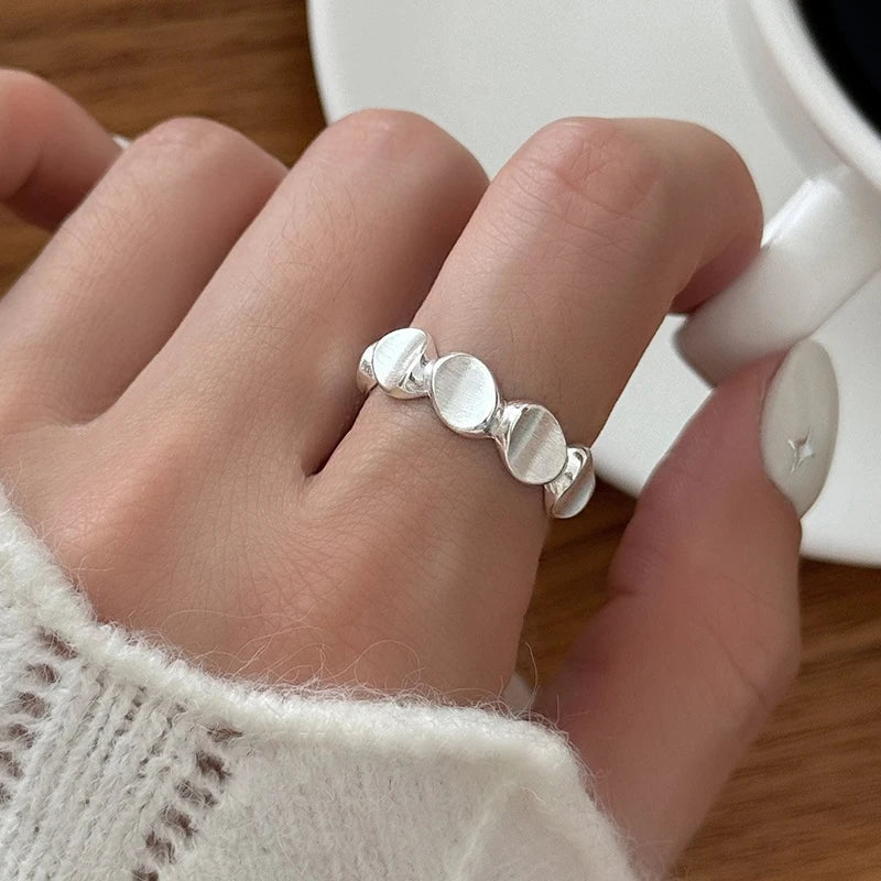 925 Sterling Silver Frosting Geometry Ring | Textured Wide Band for Women
