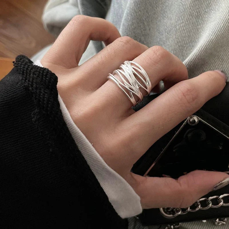 VENTFILLE 925 Sterling Silver Adjustable Rings | Vintage Hip Hop Couples Jewelry