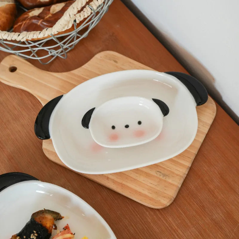 Cute Puppy Shaped Sushi Plate and Dipping Dish Set | 8 Inch Oval Ceramic Dinnerware