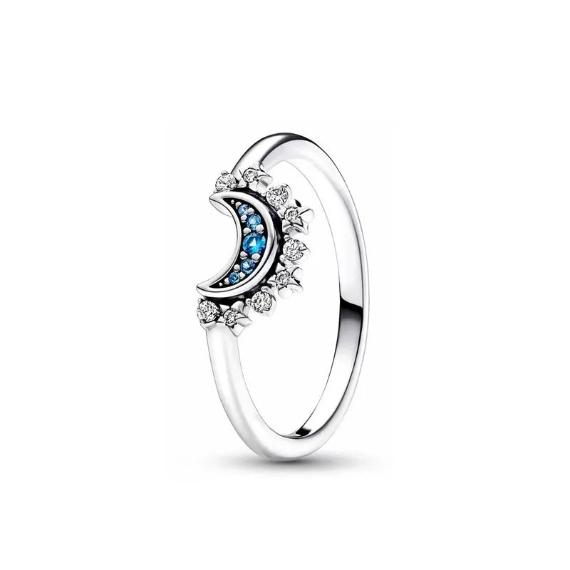 925 Sterling Silver Blue Green Heart Ring | Women's Wedding Band with Zircon