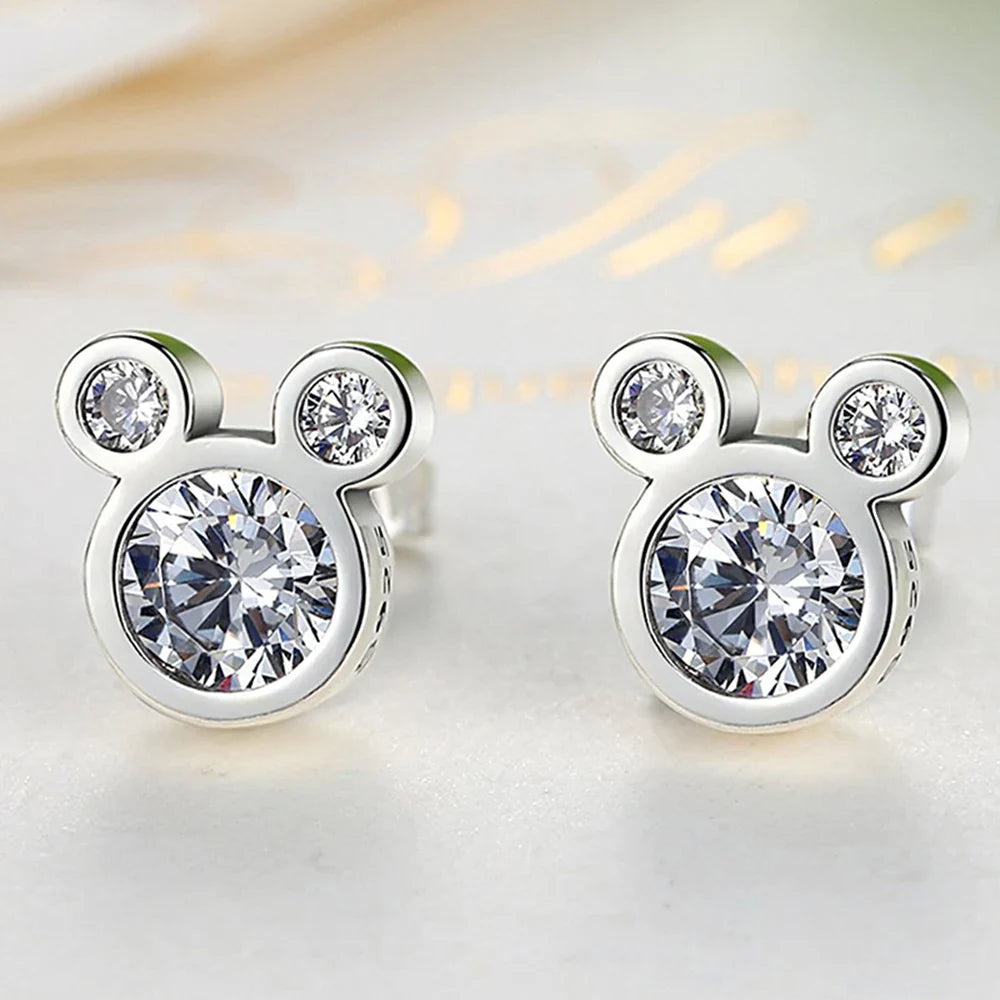 925 Sterling Silver Cute Dazzling Mouse Cartoon Stud Earrings | Fine Jewelry Gift for Women