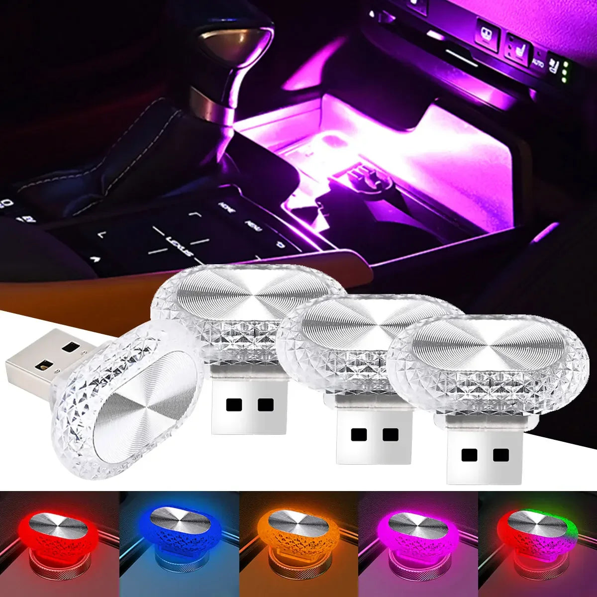 Car Interior LED Ambient Light | Mini USB Decoration Light with RGB Colors