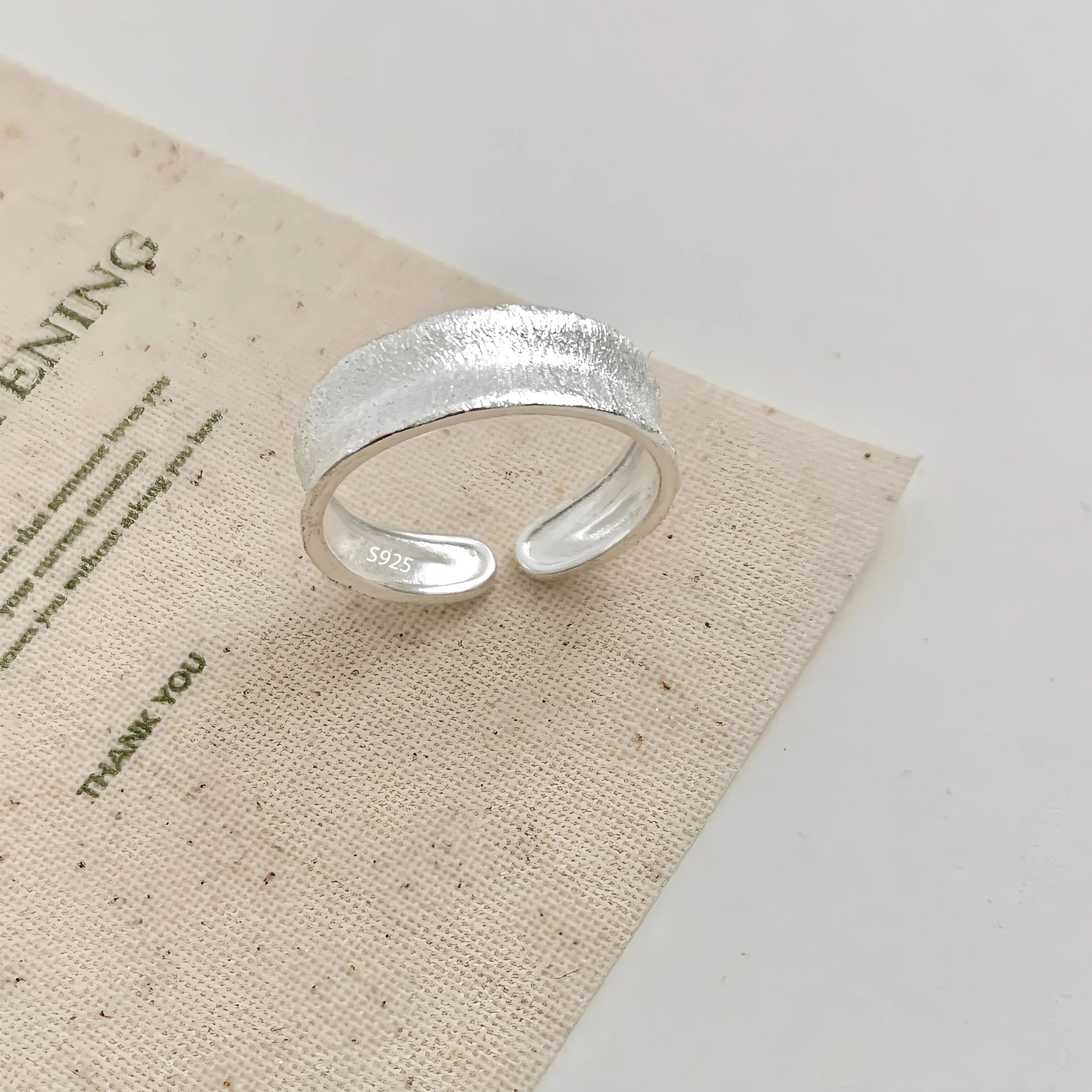 925 Sterling Silver Frosting Geometry Ring | Textured Wide Band for Women