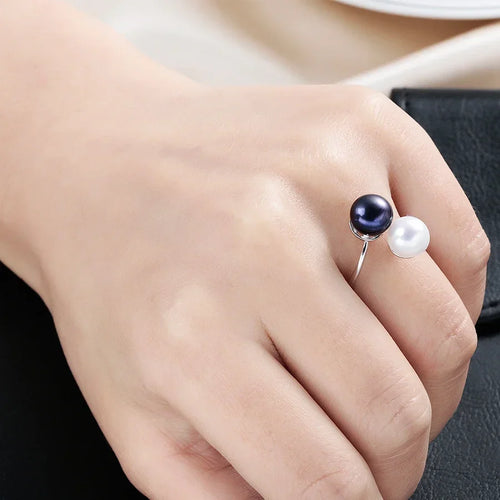 2026 New Arrival Black Natural Freshwater Pearl Ring | Adjustable 925 Sterling Silver Jewelry for Women Gifts