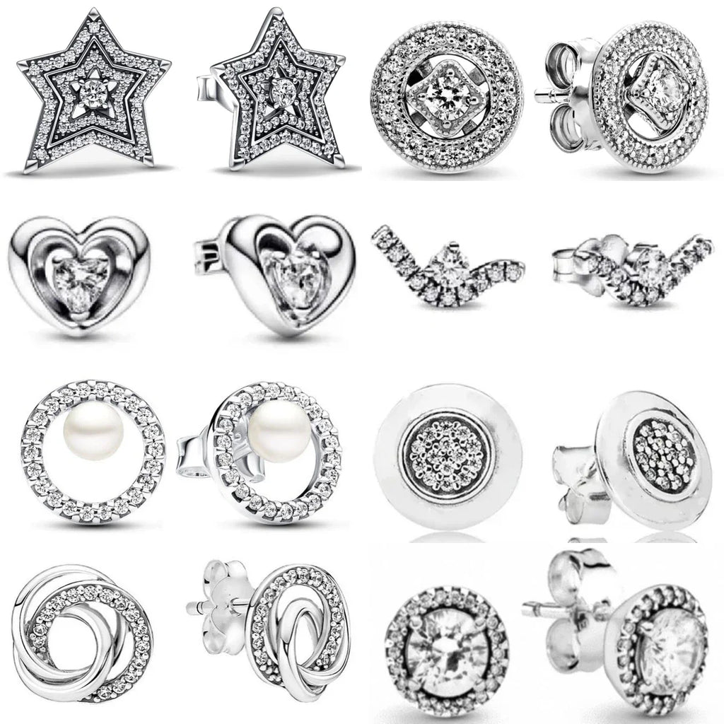 925 Silver Double Hoop Five-pointed Star Stud Earrings | Fine Jewelry Gift for Women