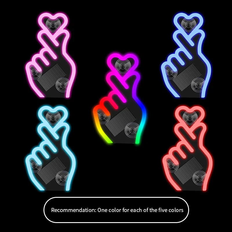 Solar Finger Heart LED Night Light | USB Solar Ambient Lamp for Car, Room, Party