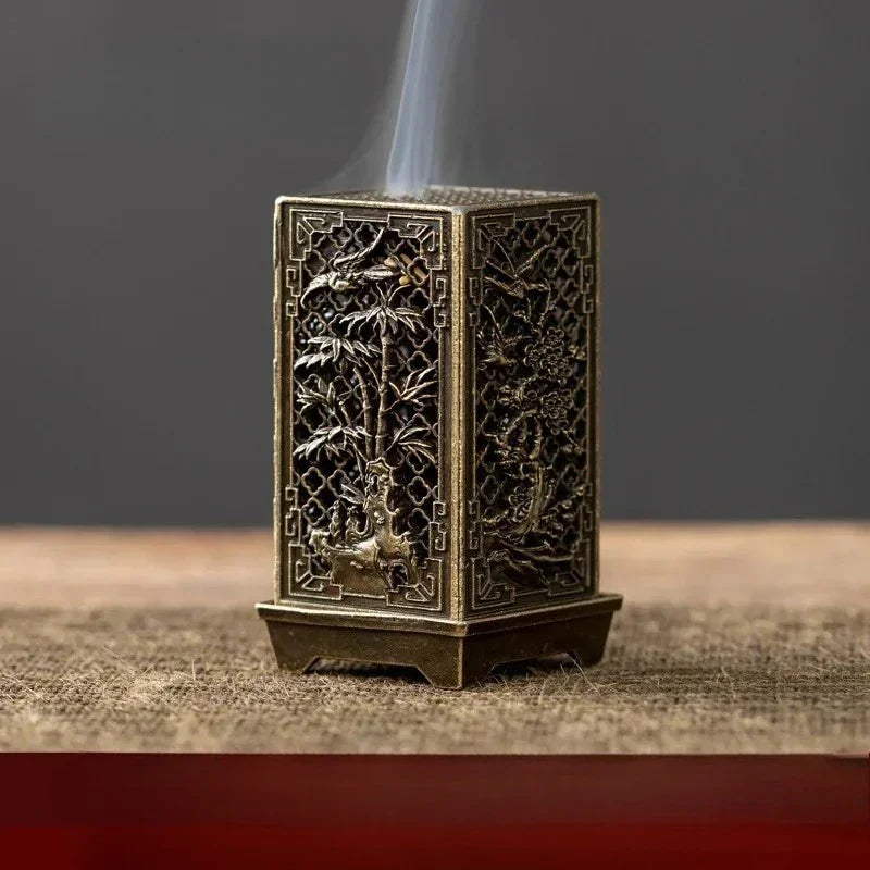 Square Vertical Incense Burner | Small Xiangyun Alloy Holder for Home Aromatherapy