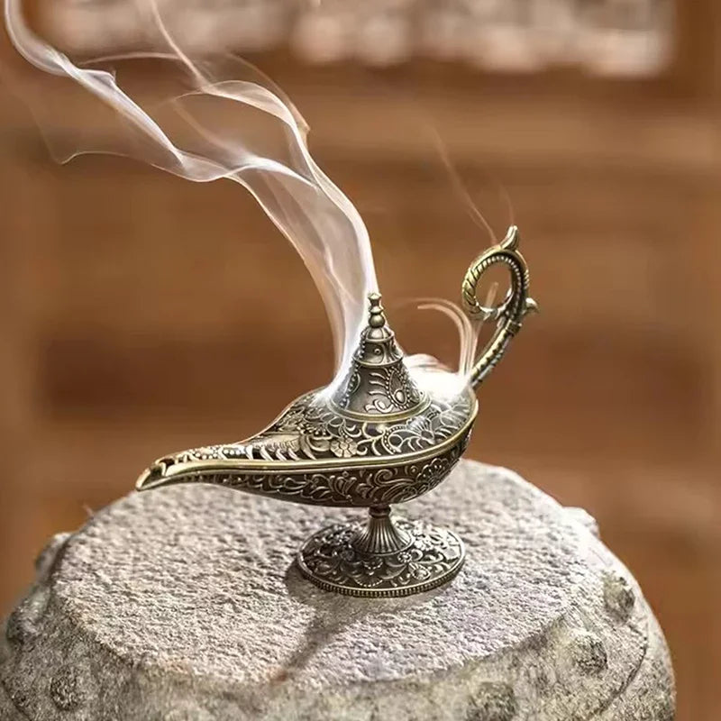 Antique Style Metal Incense Burner | Aladdin Lamp Candle Holder for Home Decor