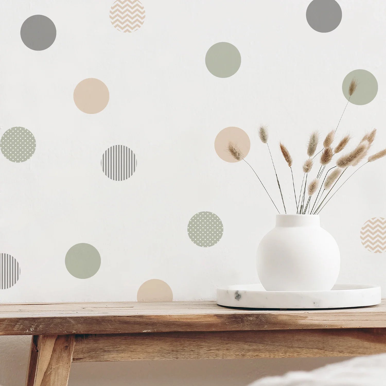 Boho Green Ripple Polka Dots Wall Stickers | Removable Vintage Garden Decor for Kids and Living Room