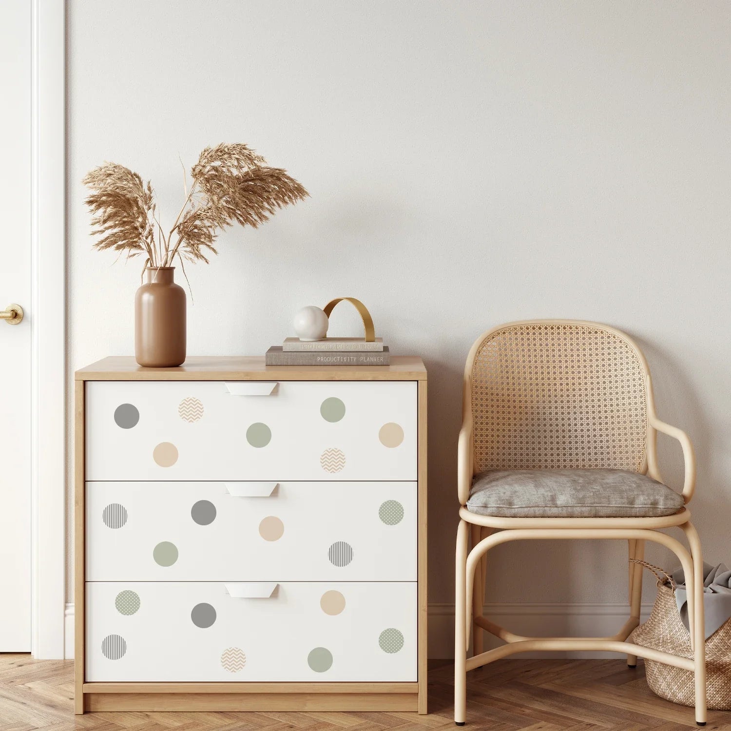 Boho Green Ripple Polka Dots Wall Stickers | Removable Vintage Garden Decor for Kids and Living Room
