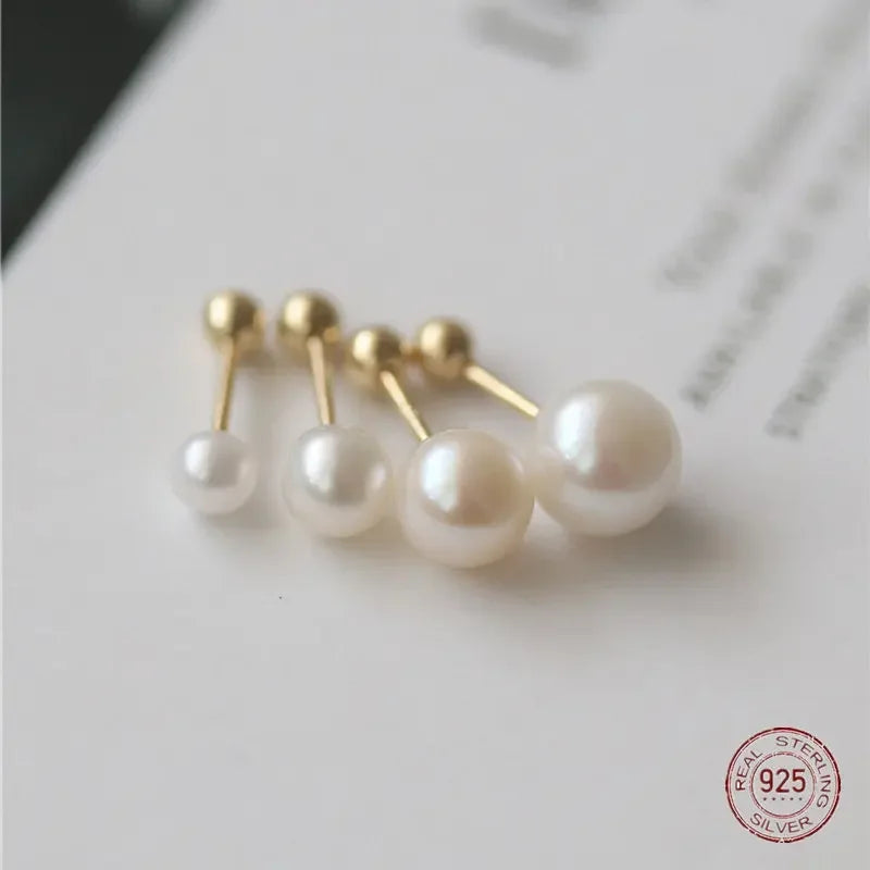 925 Sterling Silver Geometry Pearl Stud Earrings | Fine Jewelry for Women