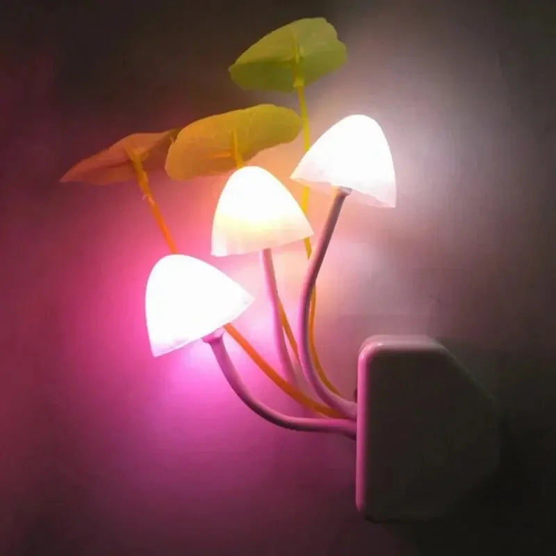 Mushroom Night Light with Light Sensor | 3 Color LED Bedside Lamp for Kids Room