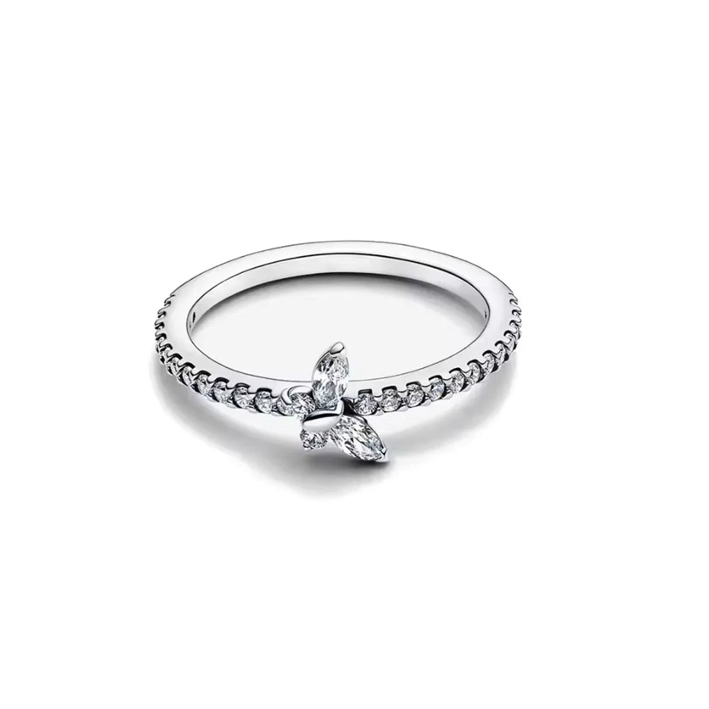 925 Silver Heart Floral Butterfly Ring | Women's Luxury Wedding Band