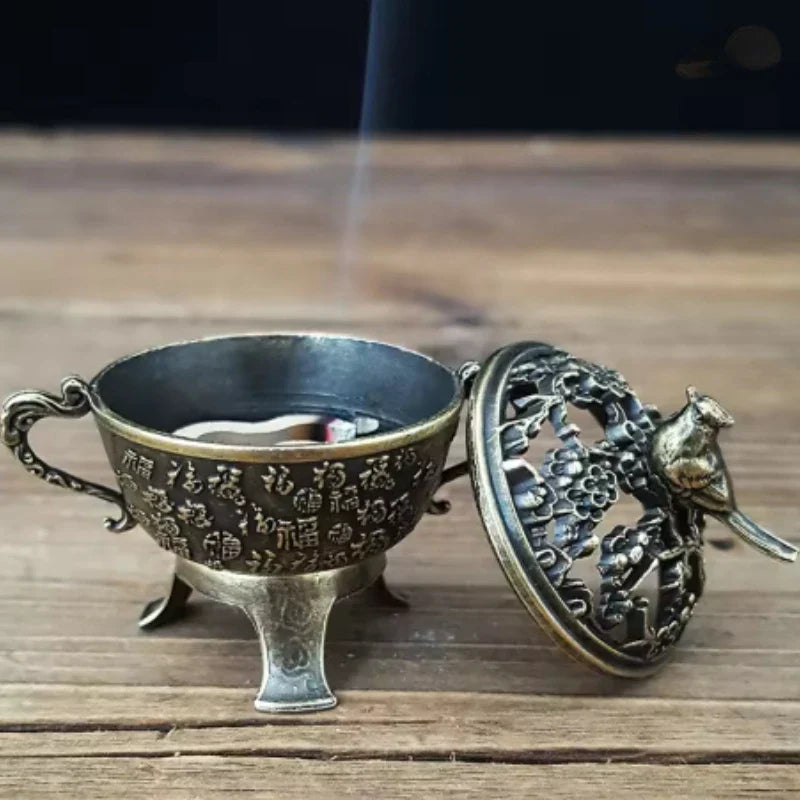 Magpie Lotus Incense Burner | Metal Incense Holder with Handle for Yoga Meditation