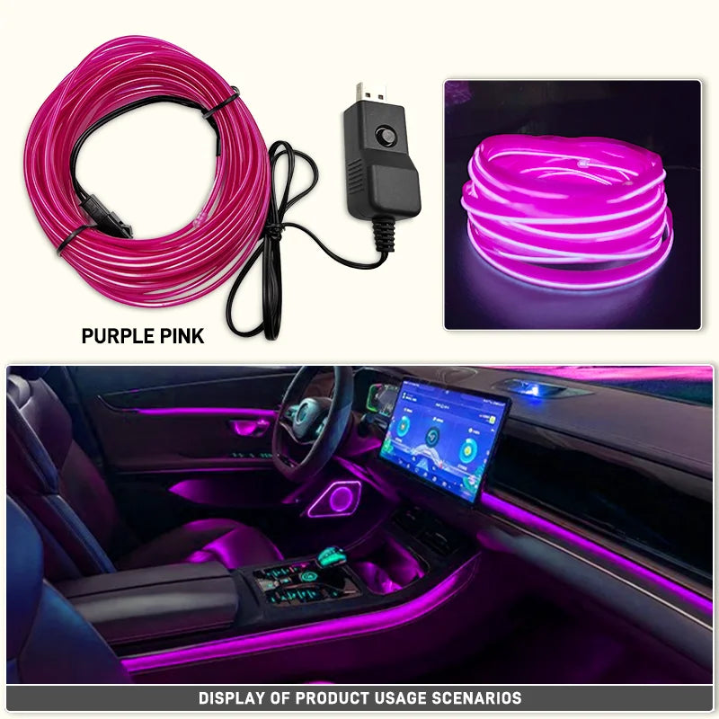 Car Interior EL Wire Neon Strip Lights | DIY Flexible Atmosphere LED Lamp for Dashboard
