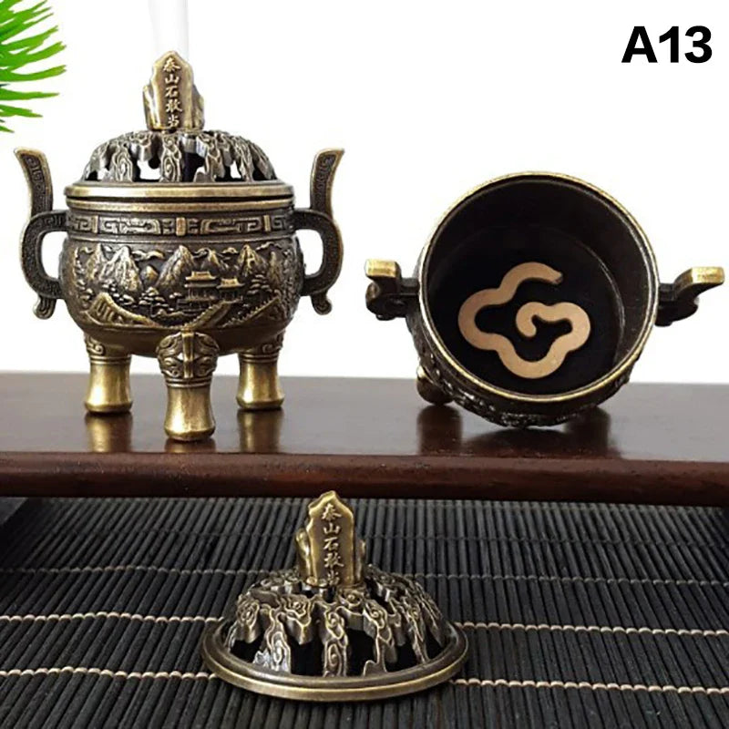 Alloy Lucky Incense Burner Bowl Incense Holder With Handle | Ancient Style Yoga Meditation Home Office Decor