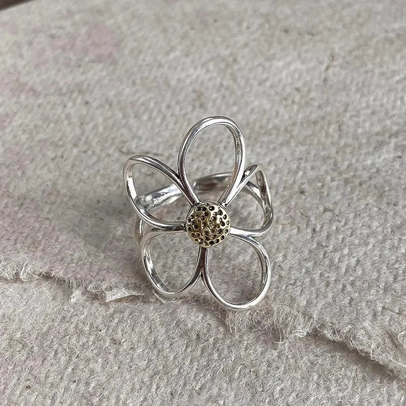 VENTFILLE 925 Sterling Silver Flower Ring | Hollow Out Retro Jewelry for Women
