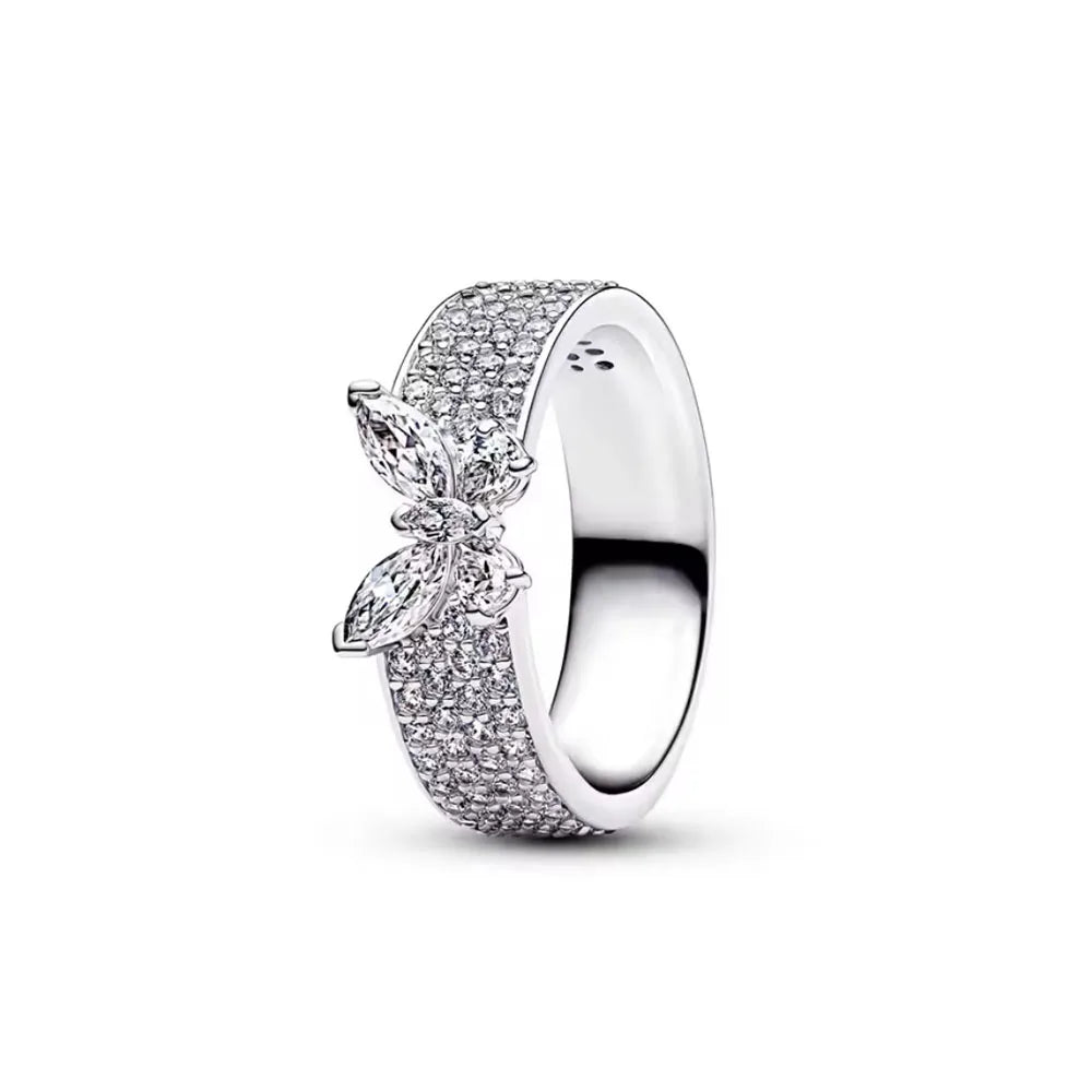 925 Silver Heart Floral Butterfly Ring | Women's Luxury Wedding Band