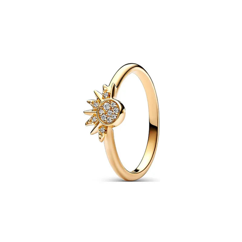 Gold Sun Heart Bow Ring | 925 Sterling Silver Zircon Ring for Women