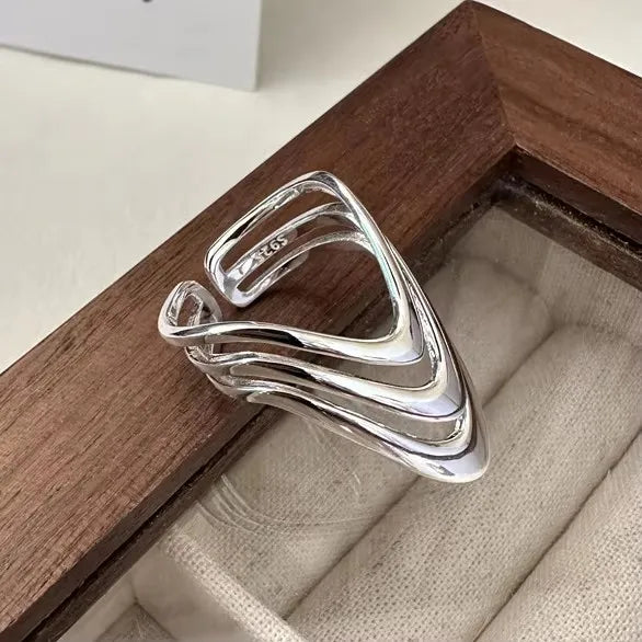 925 Sterling Silver Frosting Geometry Ring | Textured Wide Band for Women
