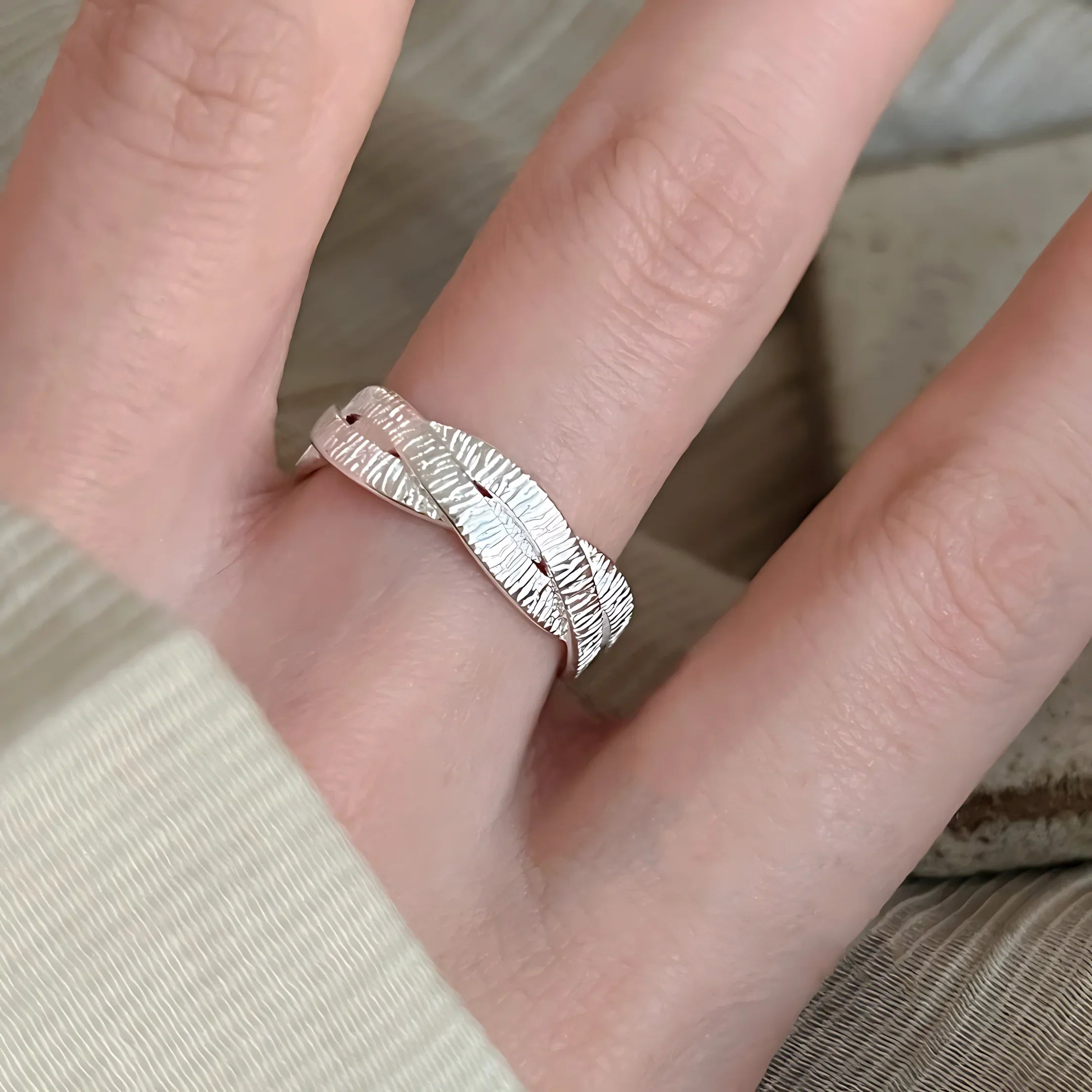 925 Sterling Silver Frosting Geometry Ring | Textured Wide Band for Women