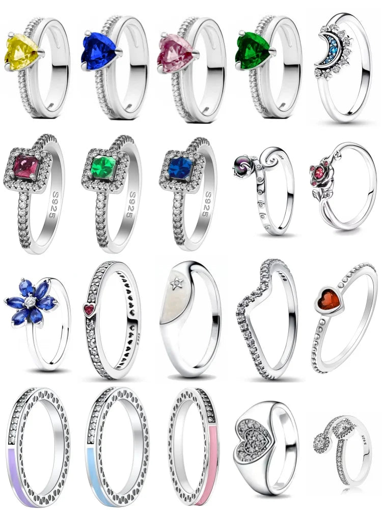 925 Sterling Silver Blue Green Heart Ring | Women's Wedding Band with Zircon
