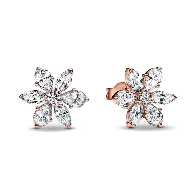 925 Silver Double Hoop Snowflake Ginkgo Stud Earrings | DIY Jewelry Gift for Women