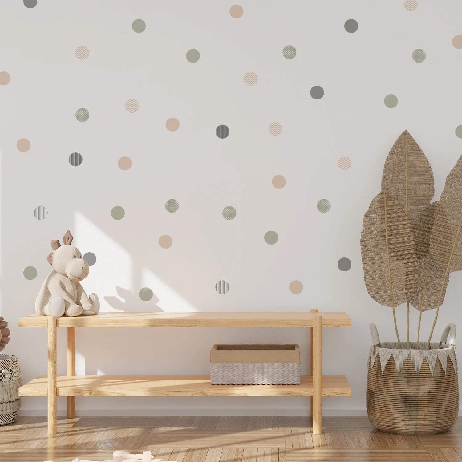 Boho Green Ripple Polka Dots Wall Stickers | Removable Vintage Garden Decor for Kids and Living Room