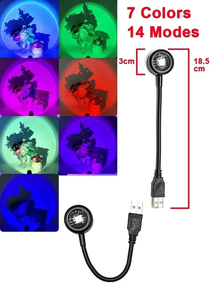 LED USB Sunset Lamp Projector | Home Party Decor Night Atmosphere Light for Bedroom Living Room Wall Photography
