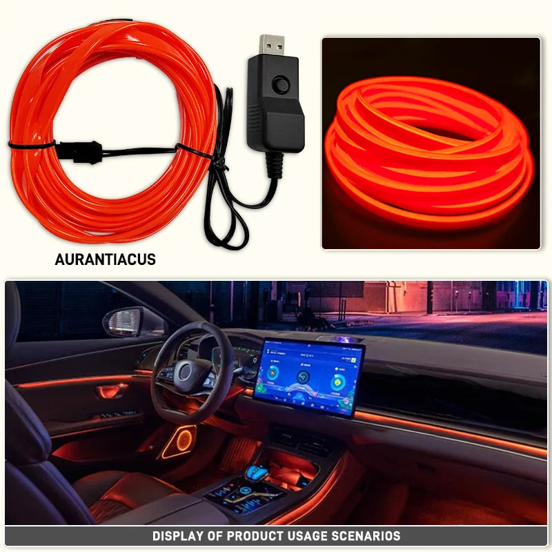 Car Interior EL Wire Neon Strip Lights | DIY Flexible Atmosphere LED Lamp for Dashboard
